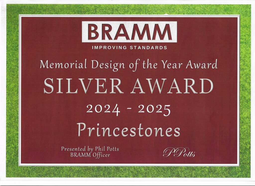 BRAMM Silver Award for Memorial Design of the Year 2024 to 2025 presented to Princestones