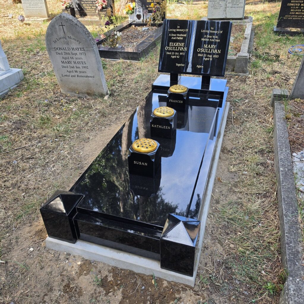 Polished black granite kerbed memorial